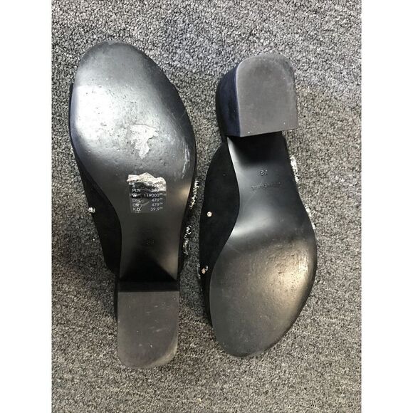 & Other Stories Suede Open Toe Mules Jewel Slip On Block Heel Black 38 US 7.5 - Picture 9 of 9